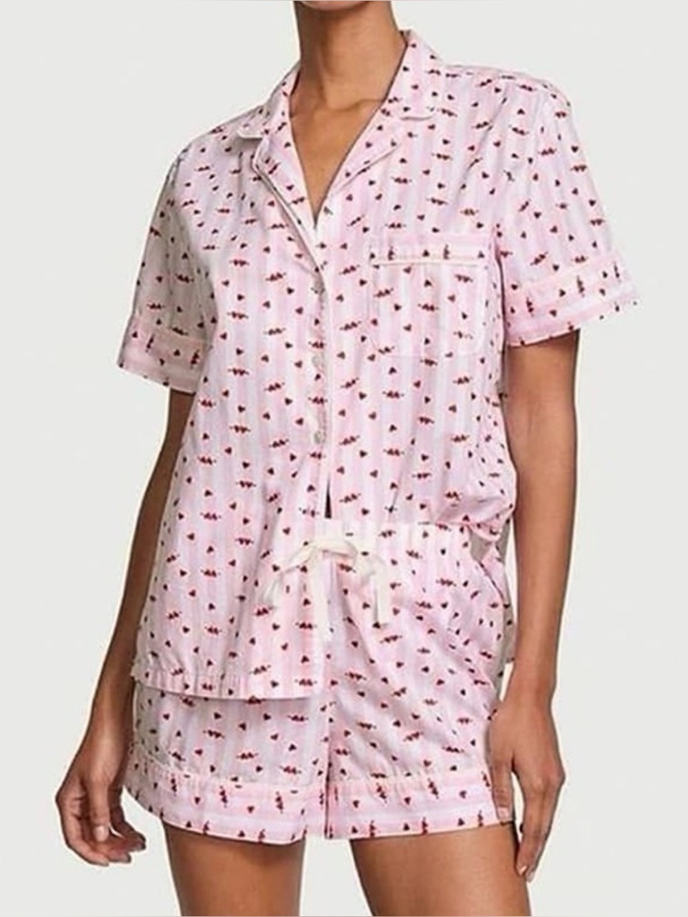 Victoria’s Secret Short Pajama PJ Set White Red Hearts Print Size Medium